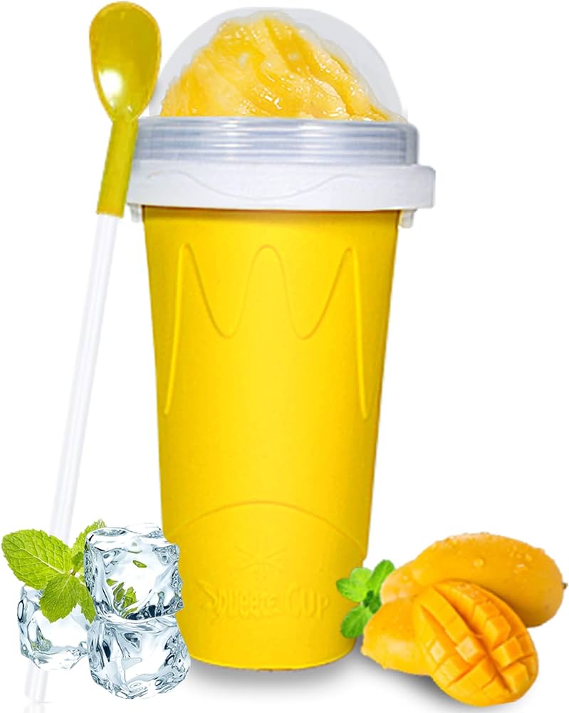 Color land slushy maker cup tik tok stuff slushie maker cup slushie ice cream maker machine frozen magic double layers slushie squeeze cup yellow b home kitchen