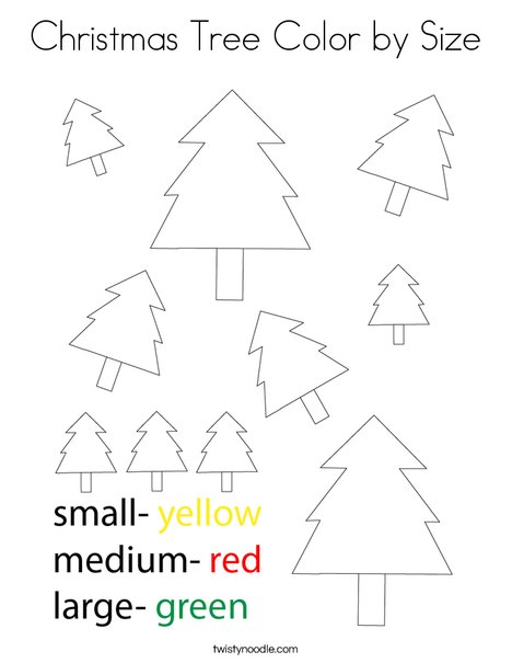 Christmas tree color by size coloring page