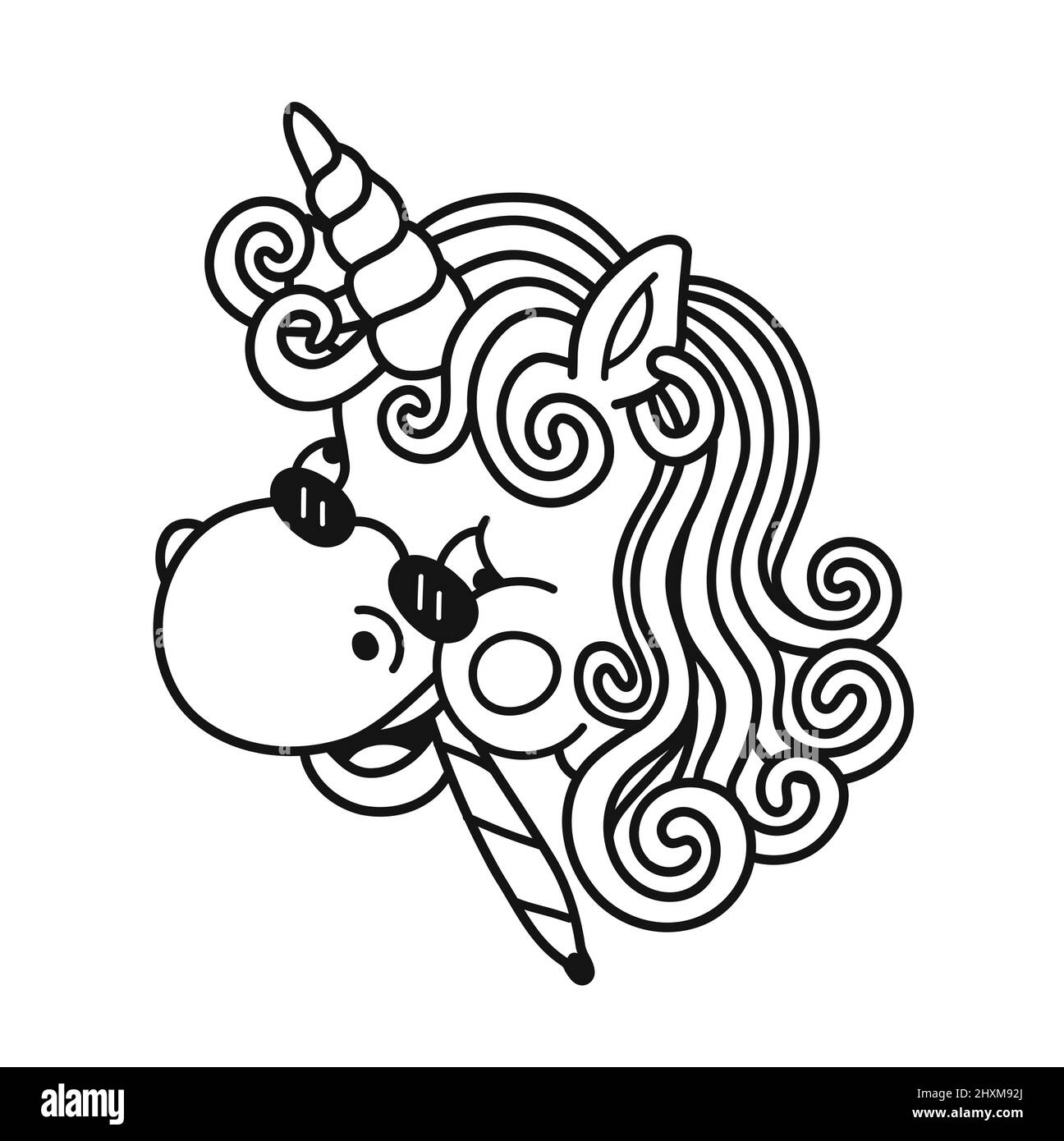 Smile happy unicron smoking weed joint page for coloring bookvector hand drawn cartoon character illustrationunicorn smoke weed face page for coloring book stock vector image art
