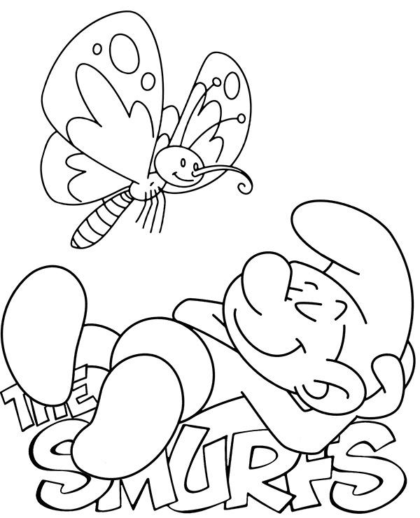 Smurf coloring page with a butterfy by topcoloringpages on