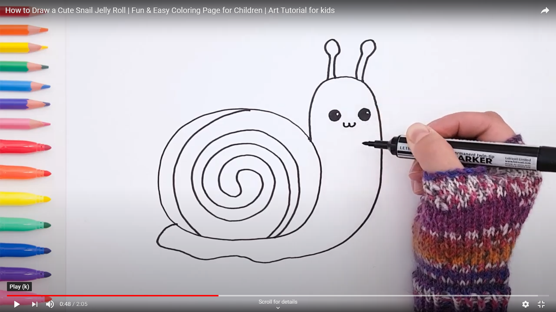 How to draw and color a cute snail jelly roll steps