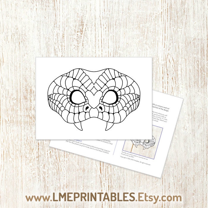 Snake coloring mask diy printable halloween costume reptile funny party activity game favor pdf animal masks kid adult photo booth birthday
