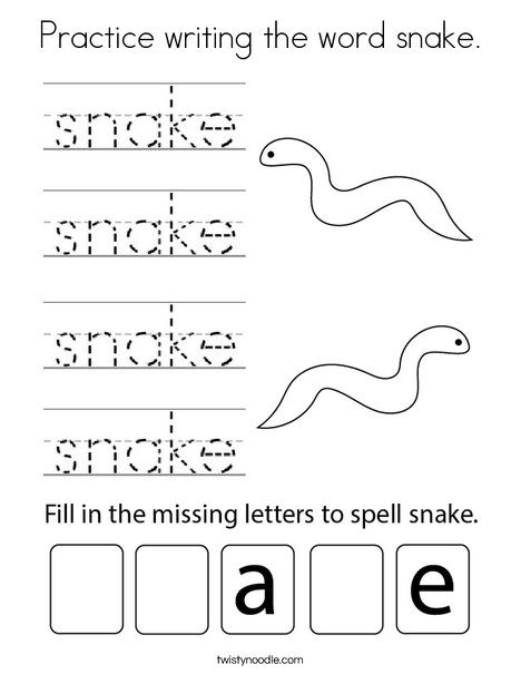 Practice writing the word snake coloring page