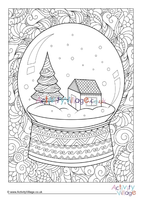 Christmas snow globe doodle louring page
