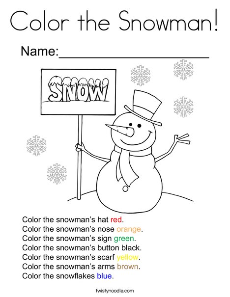 Color the snowman coloring page