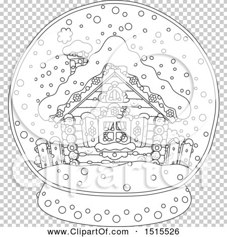 Clipart of a black and white winter cottage in a snow globe