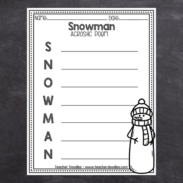 Snowman acrostic poem â teacher doodles