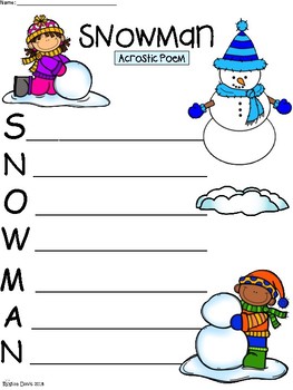 A acrostic poem snowman by regina davis tpt