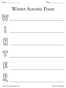 Winter acrostic poem template â tims printables acrostic poem acrostic acrostic poem template