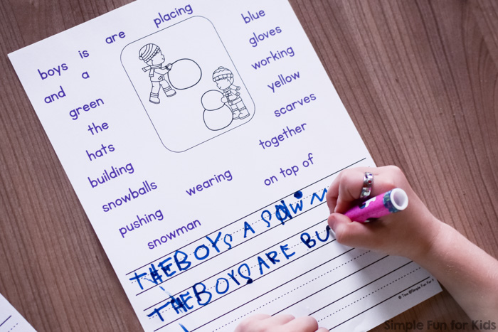 Snowman building writing prompts for kindergarteners