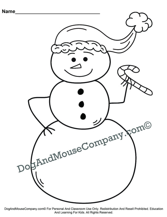 Snowman holding a candy cane christmas coloring page printable digital â dog and mouse pany