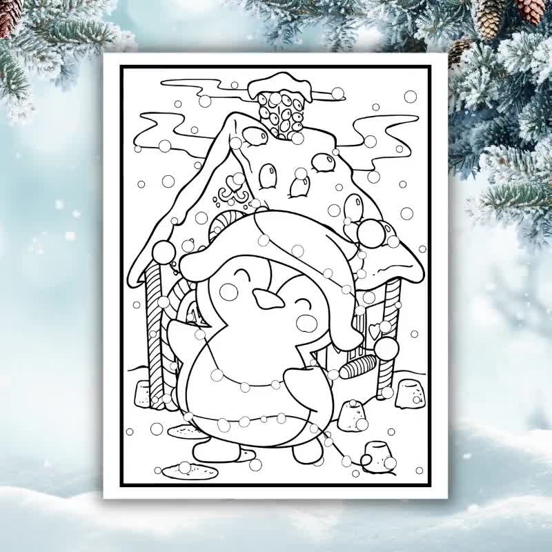 A snowy christmas printable coloring book coloring pages for kids stocking stuffer snowman reindeer santa claus christmas cat