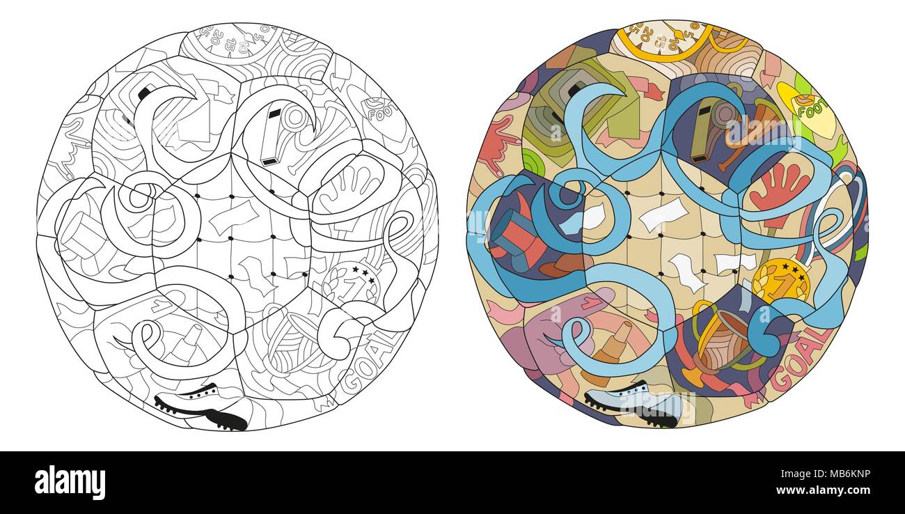 Soccer ball zentangle styled with clean lines for coloring book for anti stress t