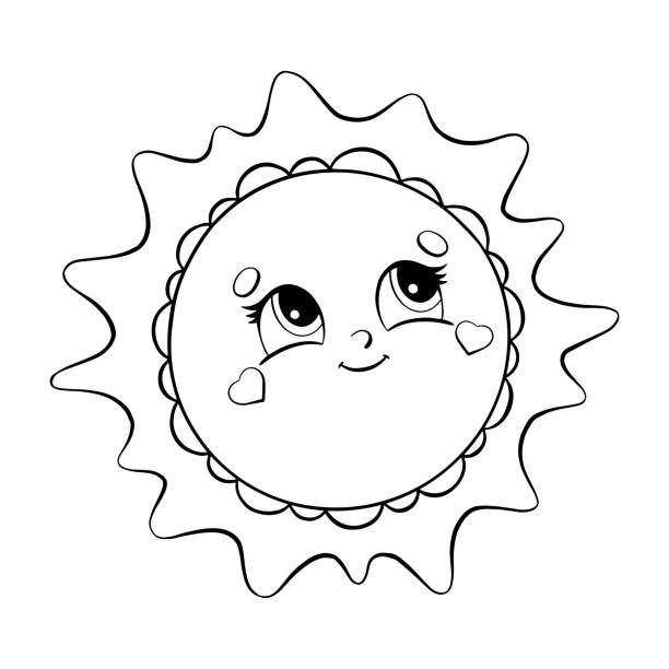 Coloring page for kids cute sun digital stamp cartoon style character vector illustration isolated on white background stock illustration