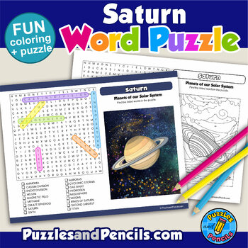 Saturn word search puzzle and coloring activity solar system planets