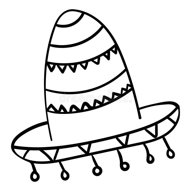 Sombrero coloring book for children cartoon headwear line art black and white sombrero fiesta carnival clothing