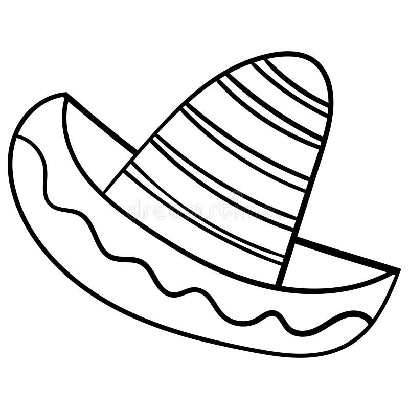Sombrero coloring book for children cartoon headwear line art black and white sombrero fiesta carnival clothing
