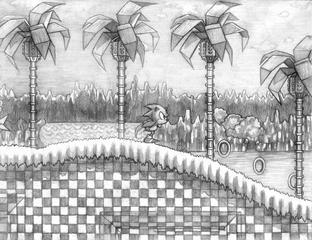 Sonic the hedgehog green hill zone line art by soulstryder on