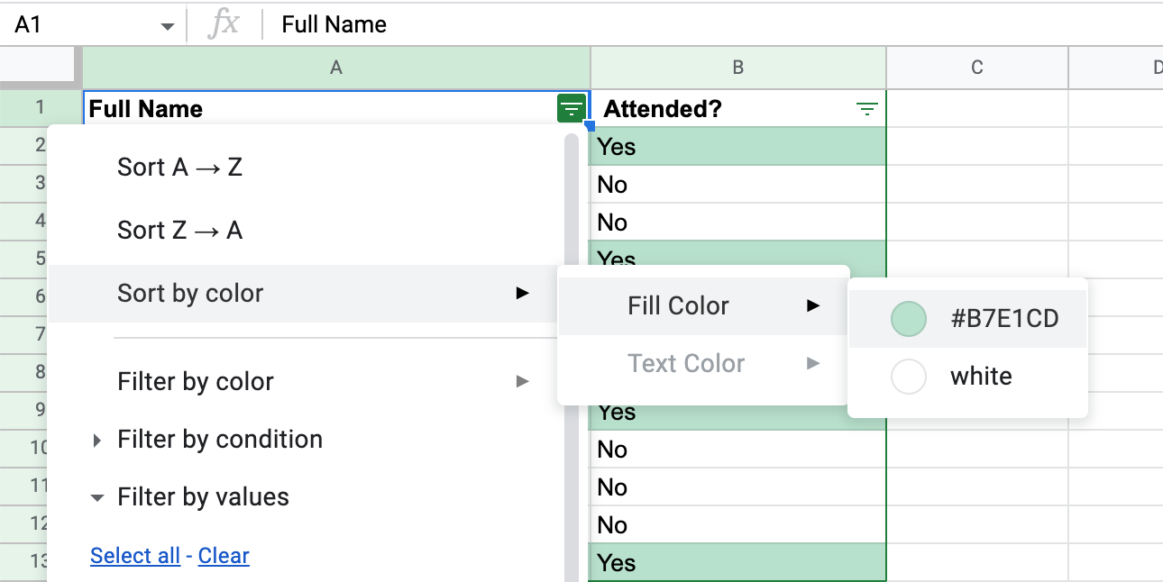 How to sort by color in google sheets best method