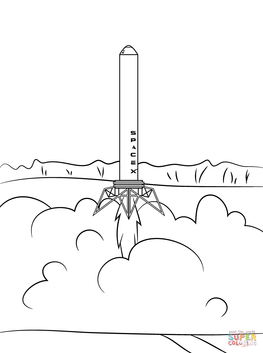Spacex falcon first stage landing coloring page free printable coloring pages