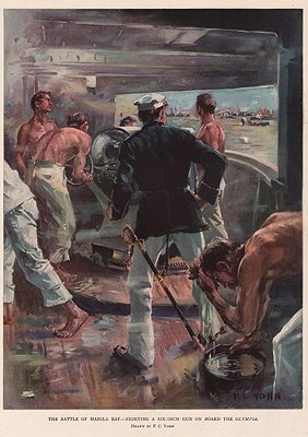 Orig vintage color print nautical battle scene from the spanish