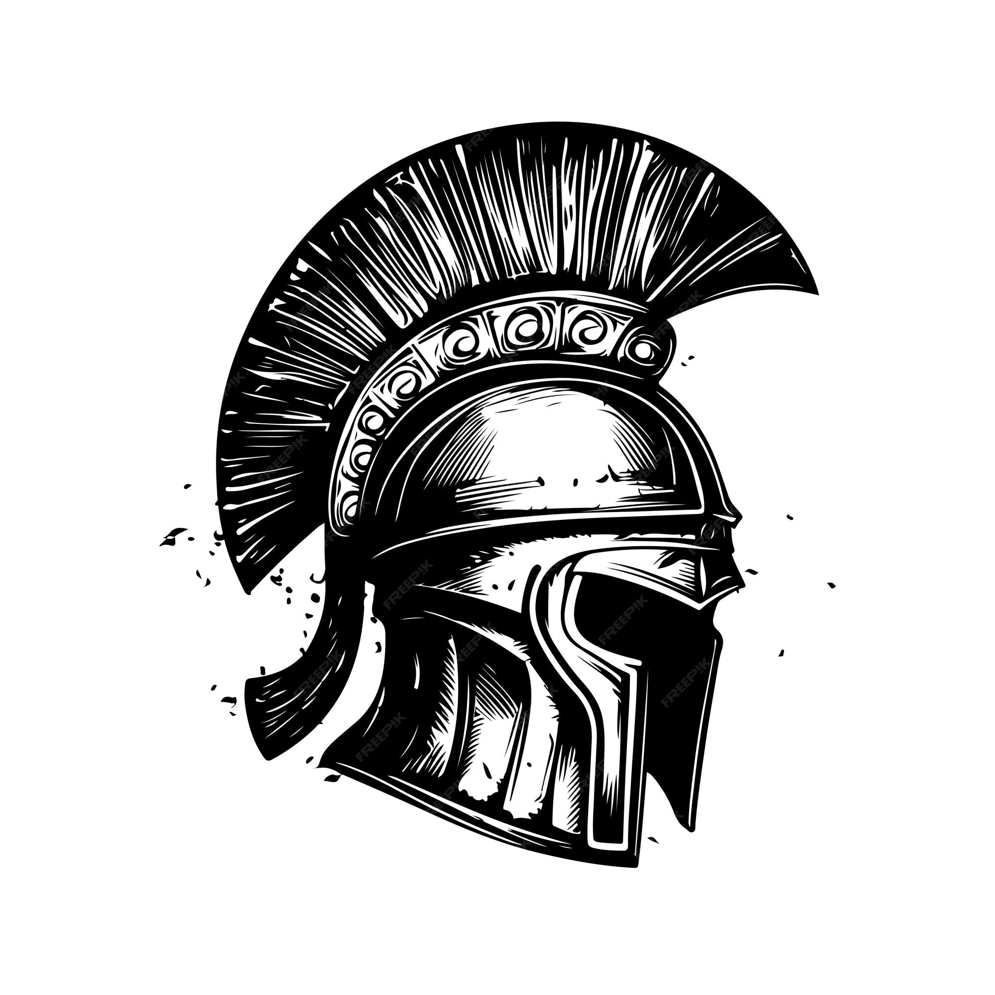 Premium vector helmet of the spartan vintage logo line art concept black and white color hand drawn illustration