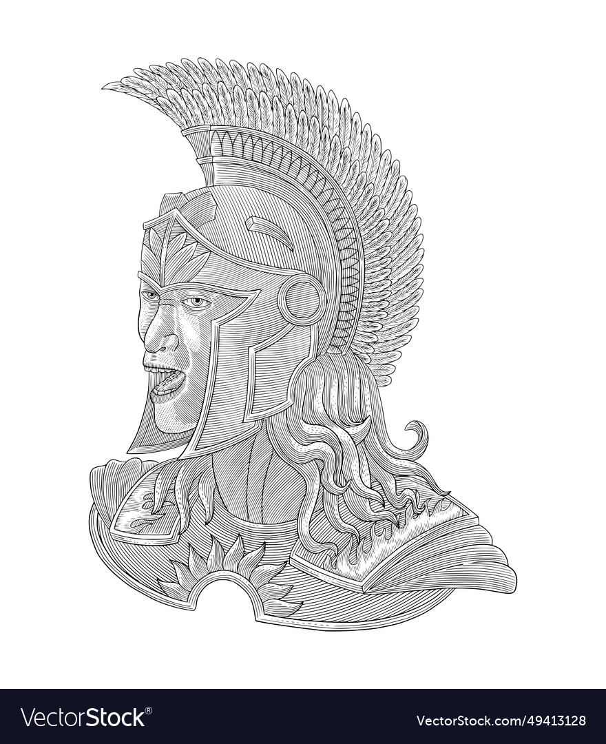 Aggressive spartan warrior vintage engraving draw vector image