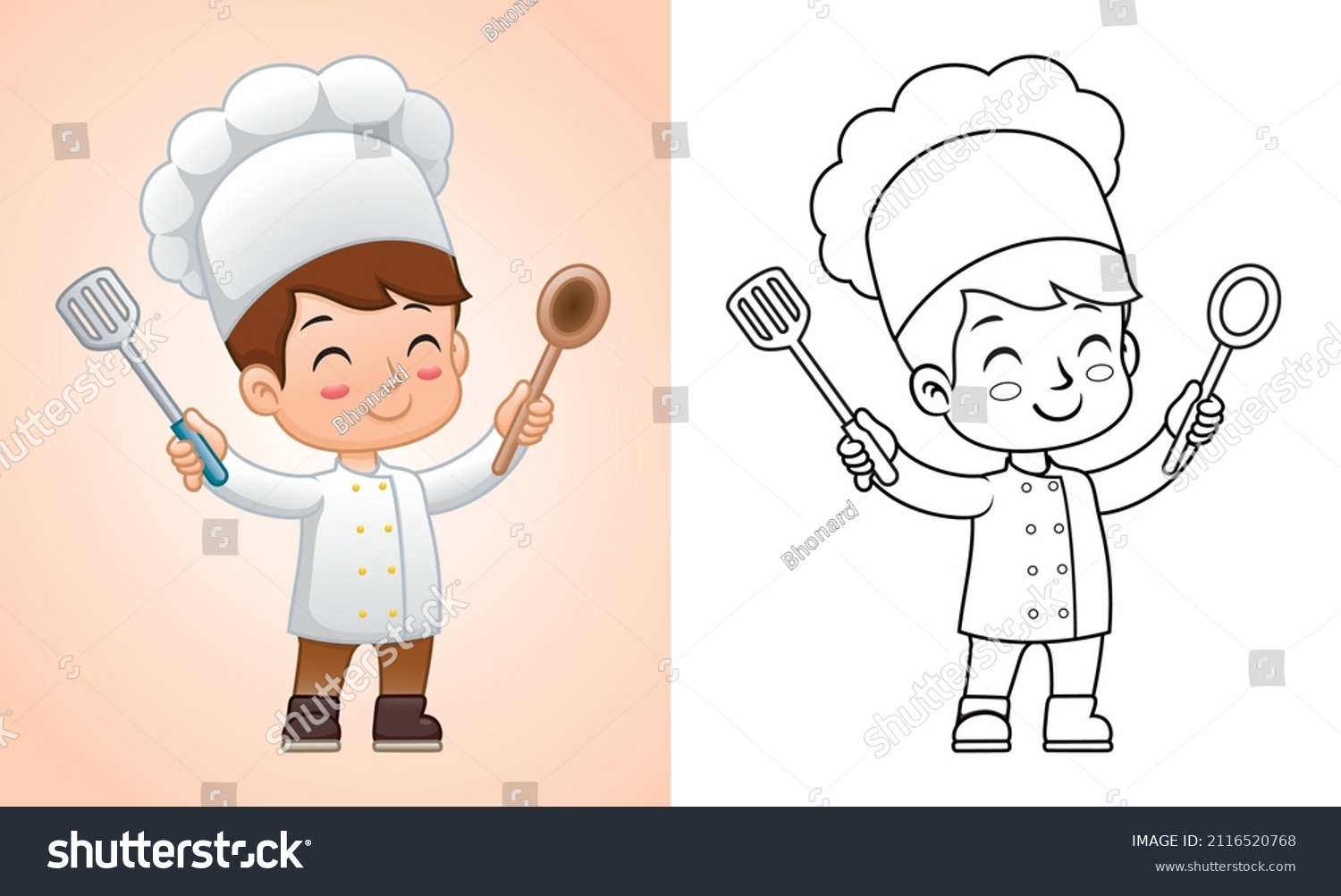 Vector cartoon boy chef uniform holding stock vector royalty free