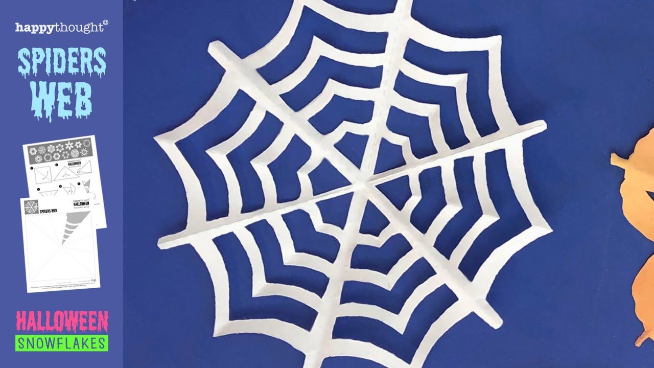 Paper spider web snowflake pattern how to make diy halloween decoration templates â happythought halloween web diy halloween decorations snowflake template
