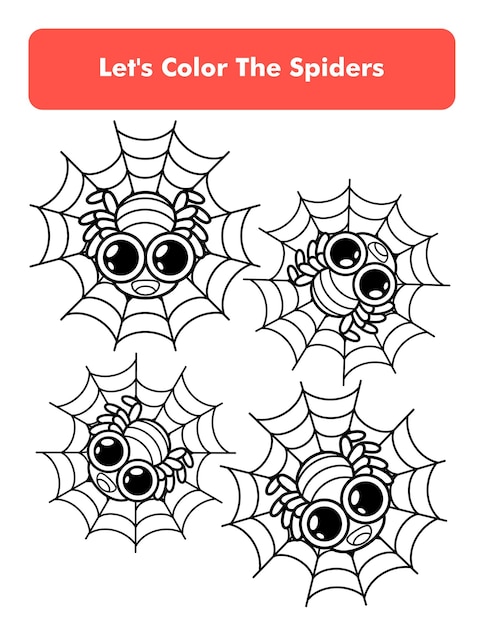 Premium vector cute spiders coloring book page in letter page size children coloring worksheet premium vector element