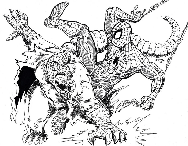 Inktober the spider and the lizard by kaijukid on
