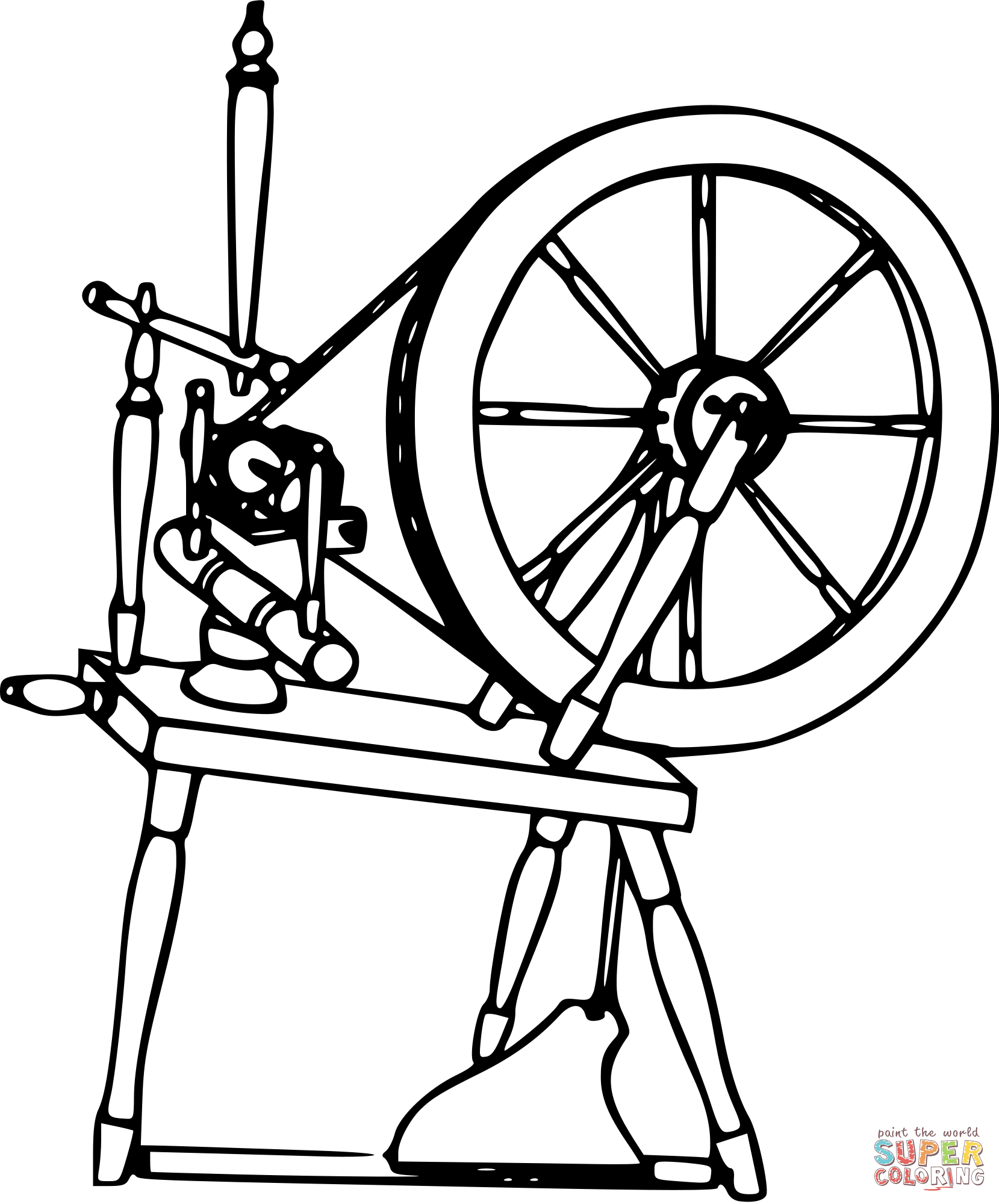 Vintage spinning wheel coloring page free printable coloring pages