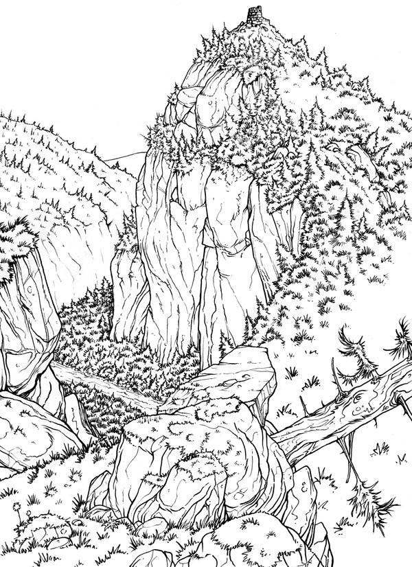 Art therapy coloring page mountain valley