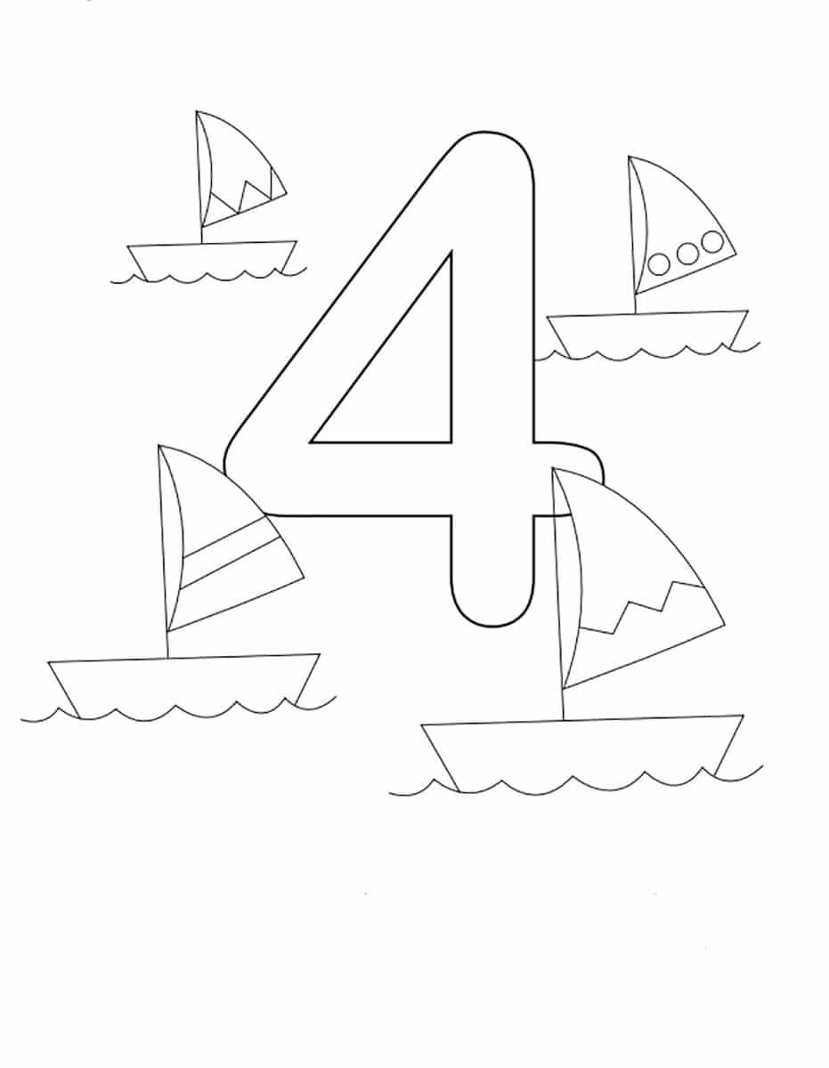 Number four and four boats coloring page