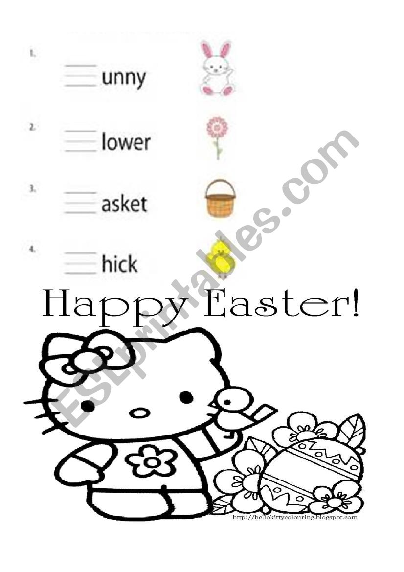 Easter phonics blend review hello kitty and spongebob with coloring and crossword