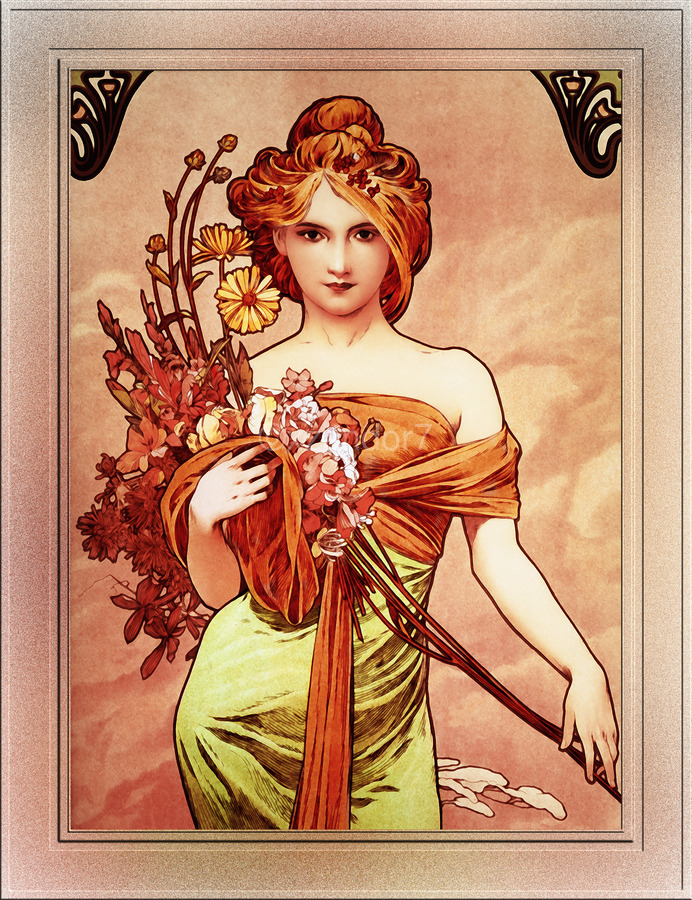 Spring the golden beauty by alphonse mucha wall decor xzendor old masters vintage art reproductions