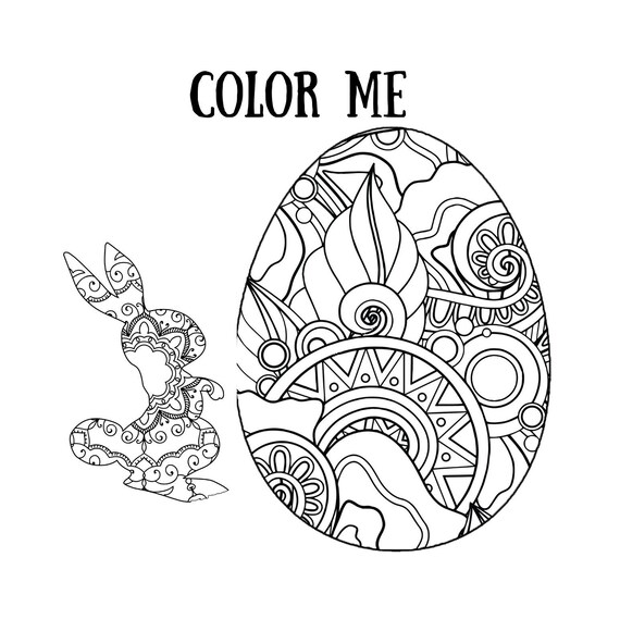 Printable rabbit and egg mandala coloring pages for easter kid and adult busy book activity spring break holiday fun instant download