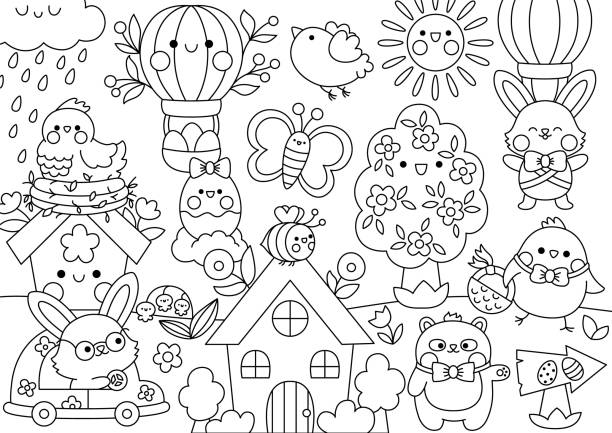 Spring coloring pages stock photos pictures royalty
