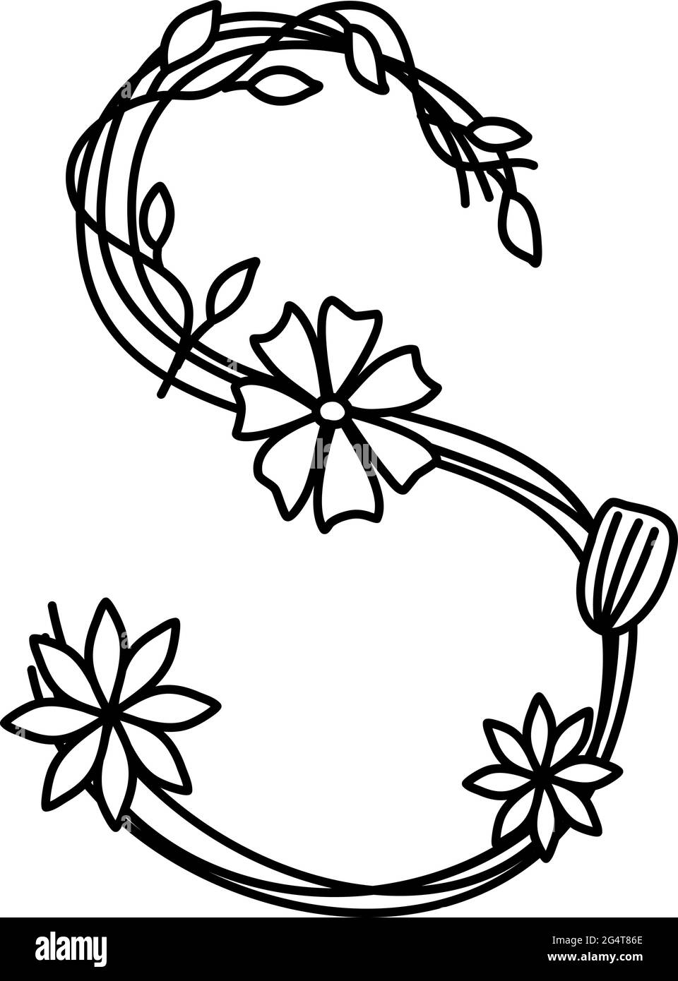 Vintage floral bold letter s logo spring classic summer letter design vectors with black color and floral hand drawn with monoline line flowers stock vector image art
