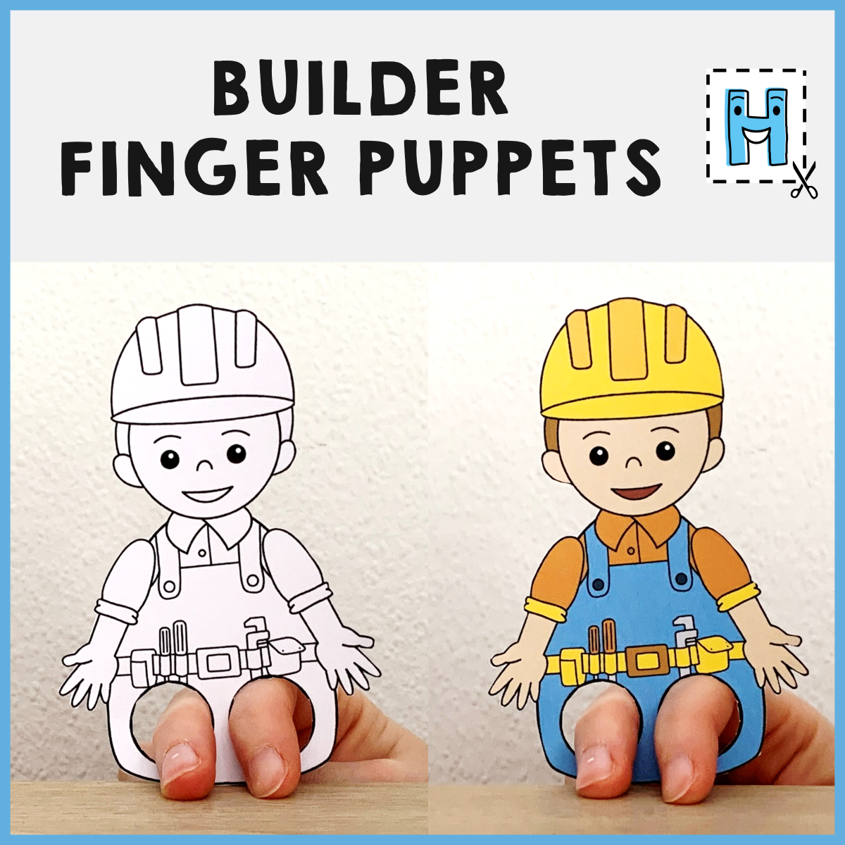 Builder finger puppet printable worker career coloring paper craft activity made by teachers