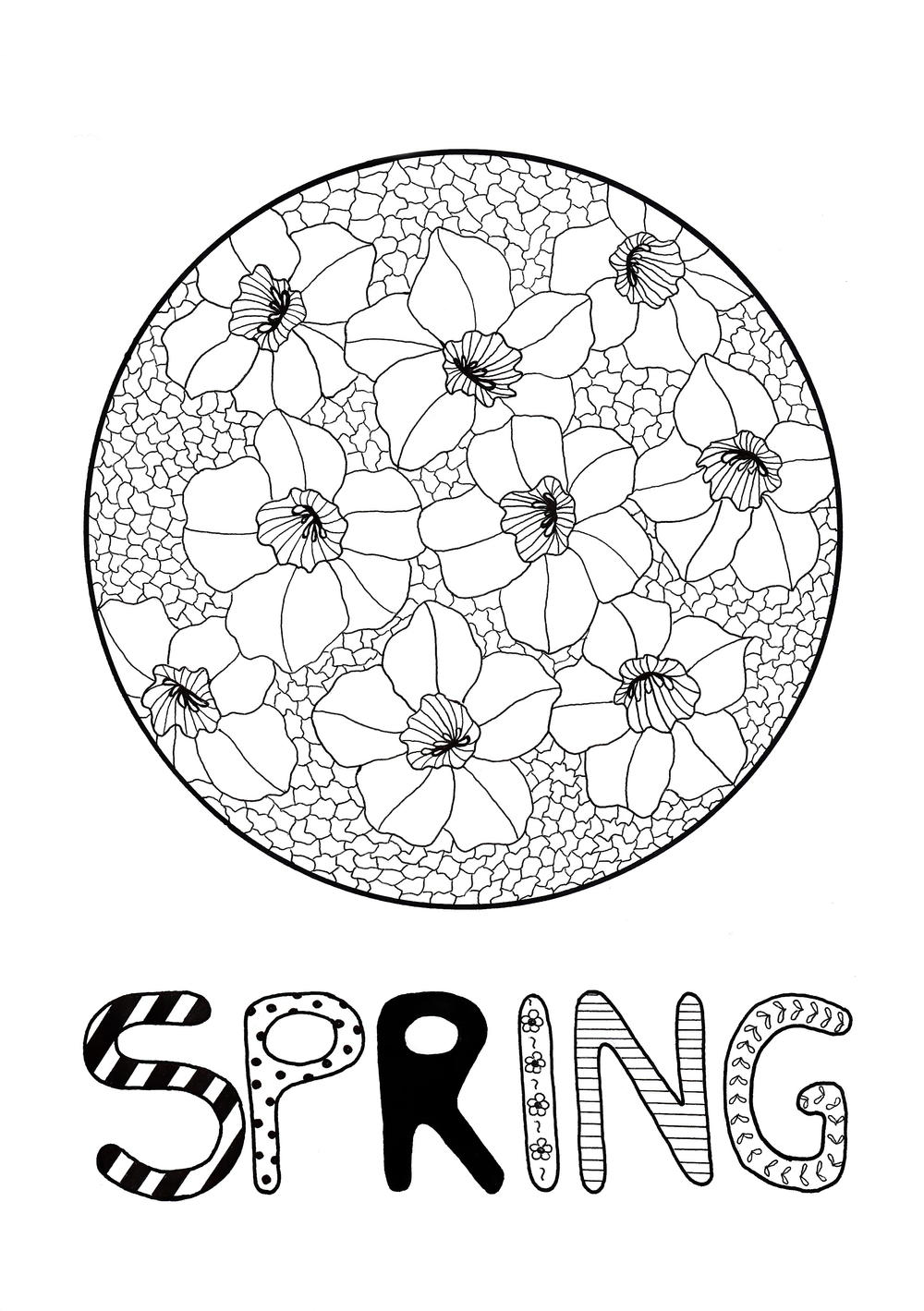 Daffodil mosaic adult coloring page