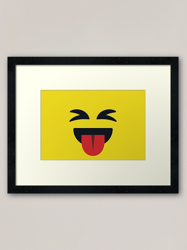 Tongue out smiley squinting face emoticon cute and funny emoji framed art print for sale by torch