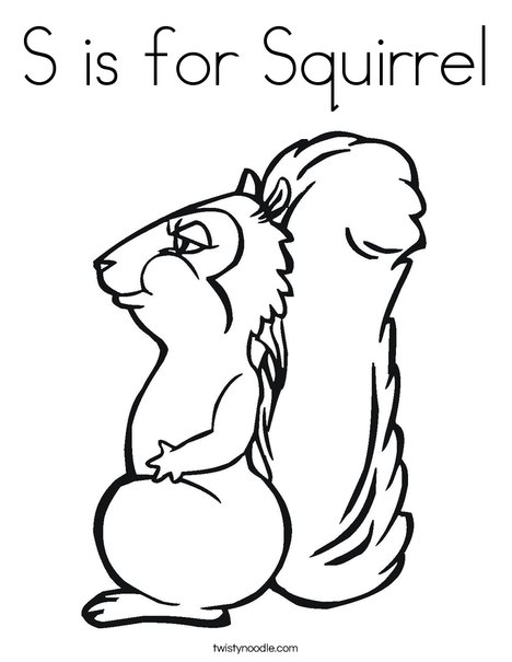 S is for squirrel coloring page