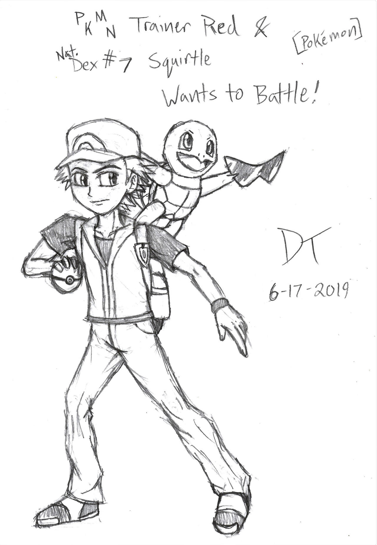 Pokemon trainer red and squirtle sketch by dltking on