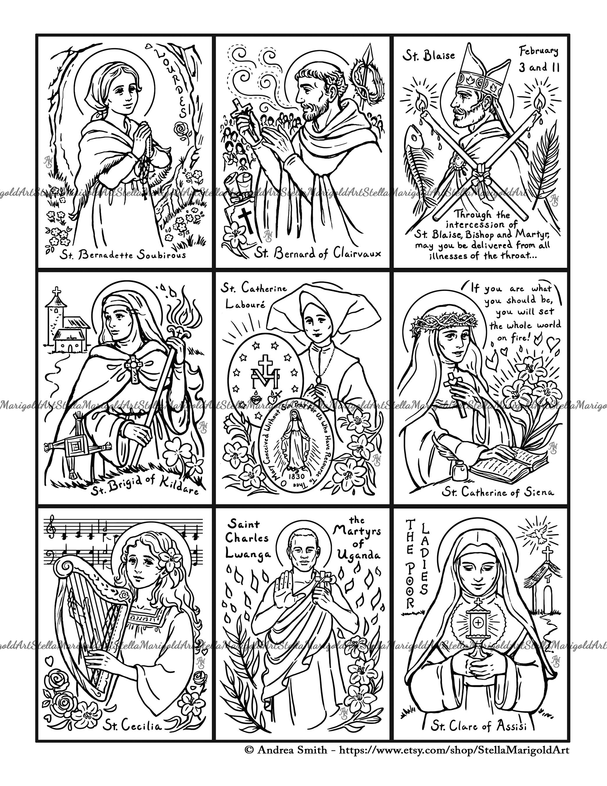 Digital download updated coloring cards of the saints saints