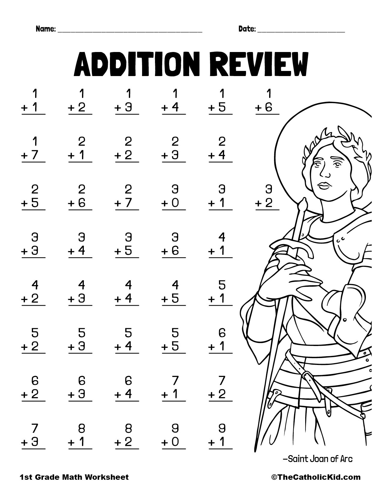 Addition review with st joan of arc