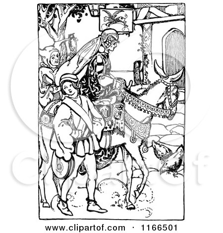 Clipart of a retro vintage black and white prince escorting a princess