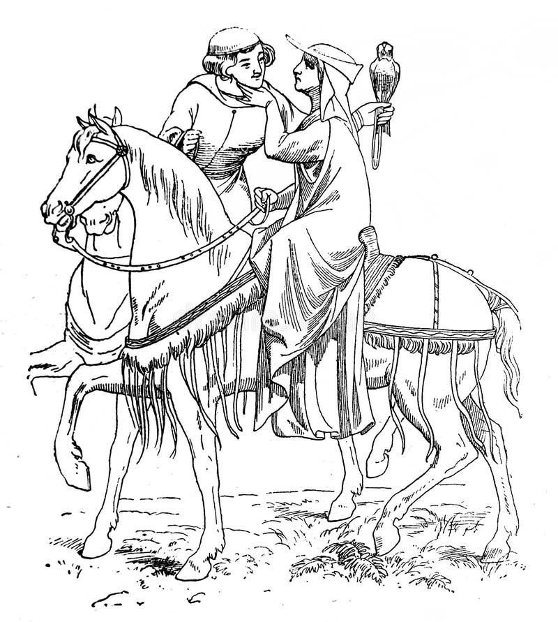 The man and woman from xiv century in the vintage book the history of arts by gnedych pp stock illustration