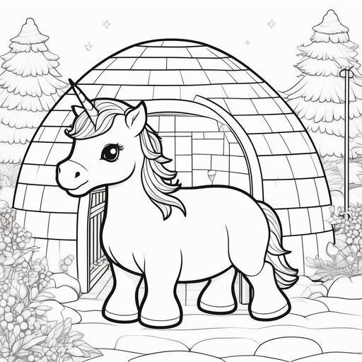 Children coloring page unicorn and rain bows
