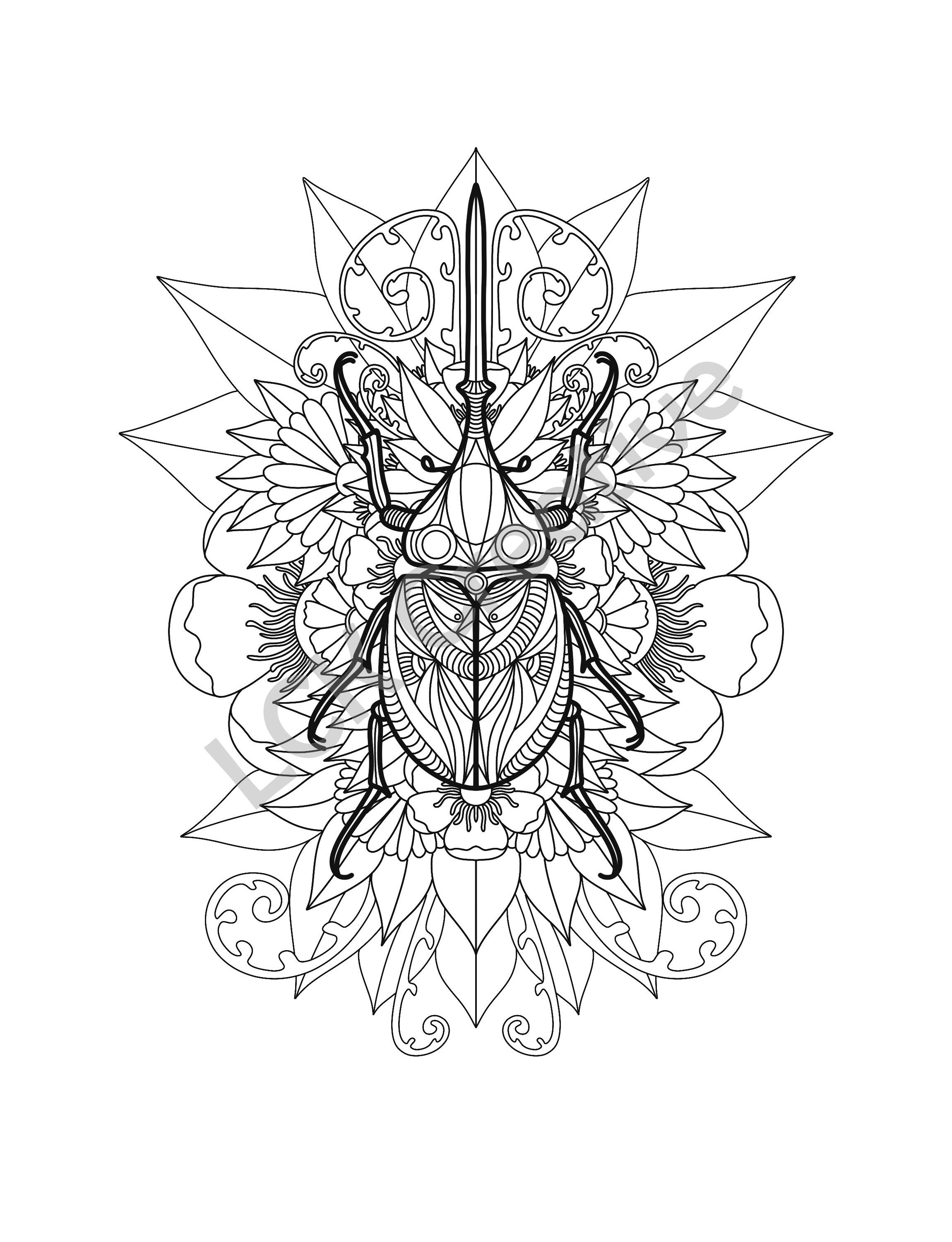 Stag beetle colouring page printable a size insect coloring page for adults instant digital download for diy home decor and art therapy